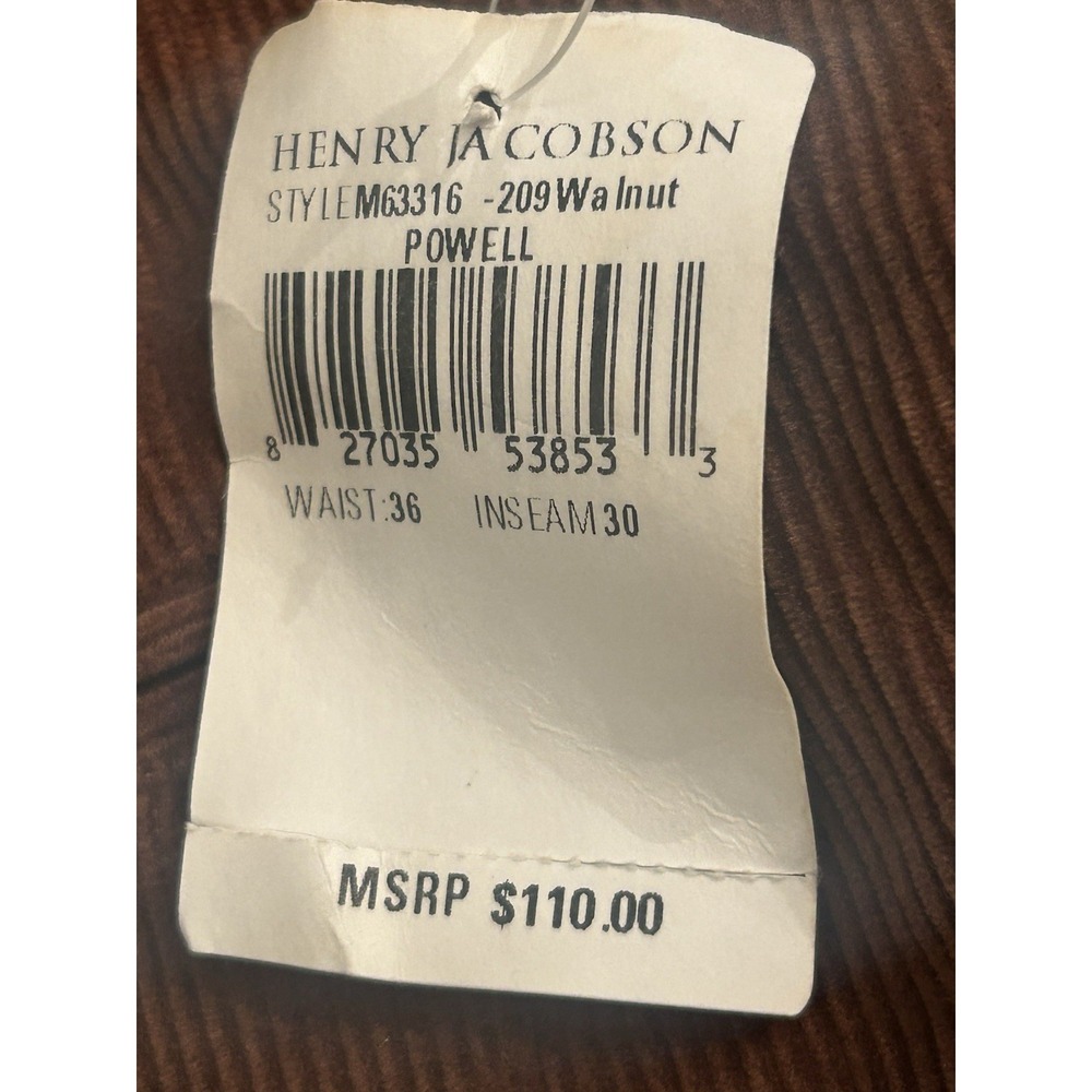 Henry Jacobson Cuffed Bottom Men's Brown Corduroy Pants Size 36x30 NWT MSRP $110 - Picture 4 of 6